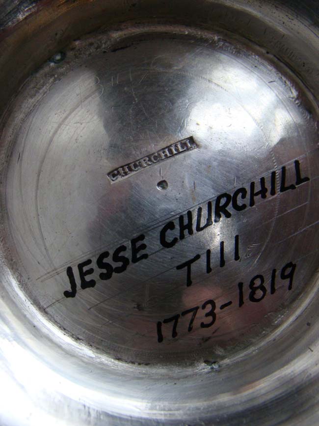 A Rare pair of Silver Canns inscribed "The Fourth Church of Christ in Newburyport, 1808" made by Boston silversmith Jesse Churchill. — image 3